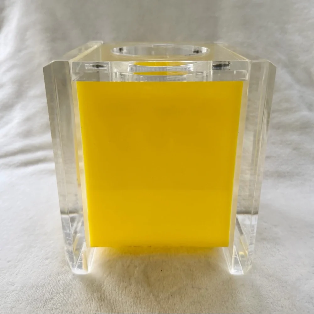 Rare Vintage L & R Enterprises MCM Lucite Yellow Clear Tissue Box Holder Lid